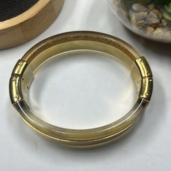 MICHAEL KORS Gold Heritage logo plaque acrylic hinged bracelet - Picture 8 of 11